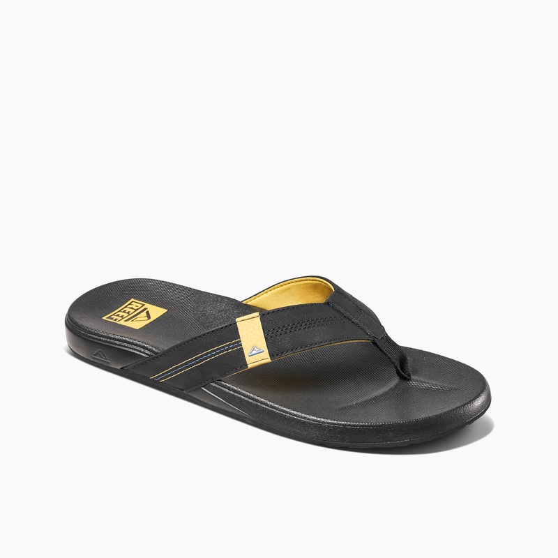 Men's Reef Cushion Phantom Flip Flops Black / Yellow | sMVm40BGNoY