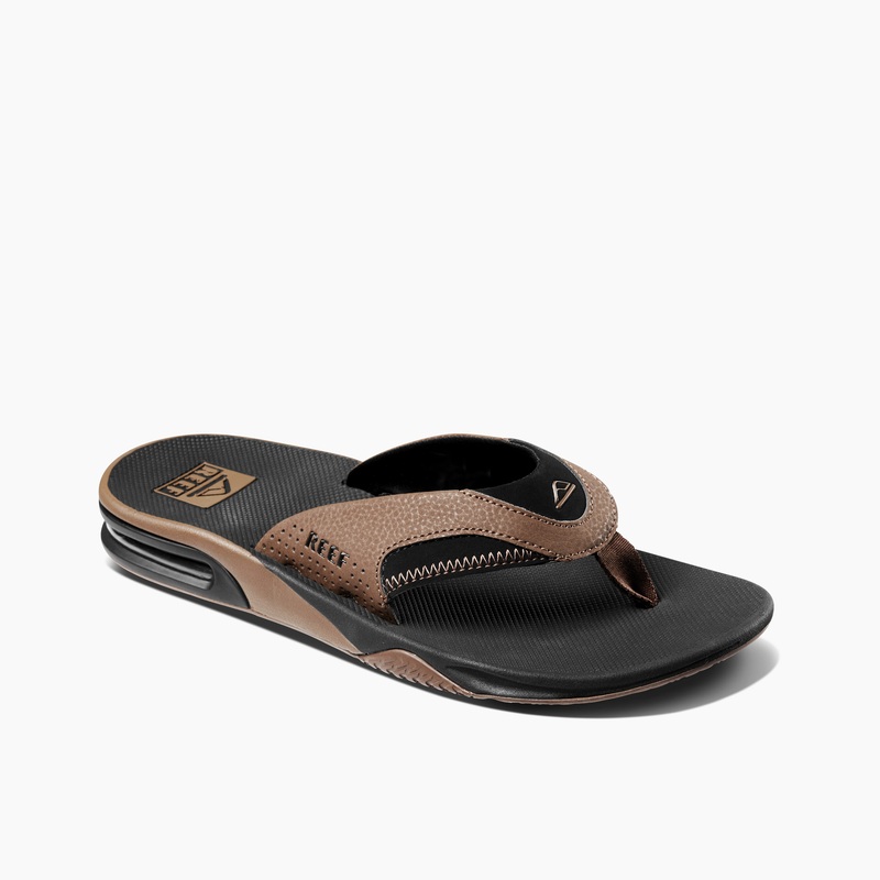 Men's Reef Fanning Flip Flops Black Brown | bjTmB3FF2hG