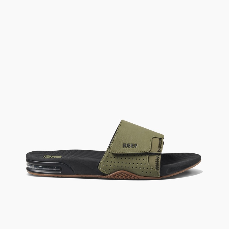 Men's Reef Fanning Slides Olive | QSnjNlWHqAZ