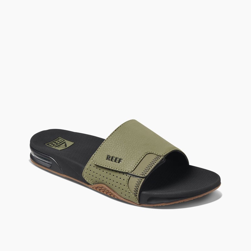 Men's Reef Fanning Slides Olive | QSnjNlWHqAZ