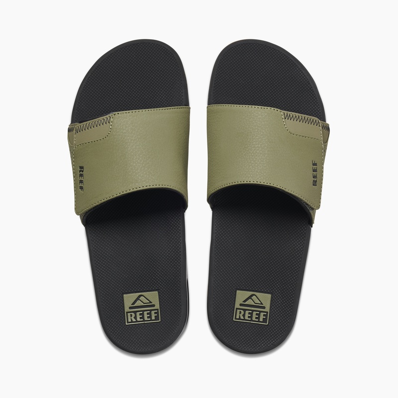 Men\'s Reef Fanning Slides Olive | QSnjNlWHqAZ