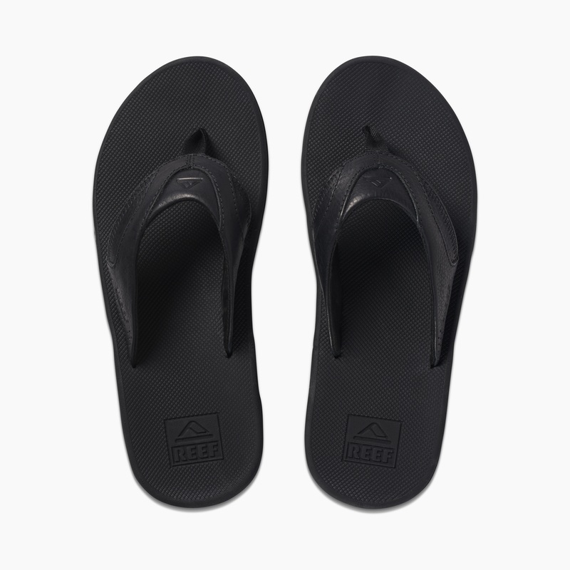 Men's Reef Leather Fanning Flip Flops Black | JrupC1ilHma