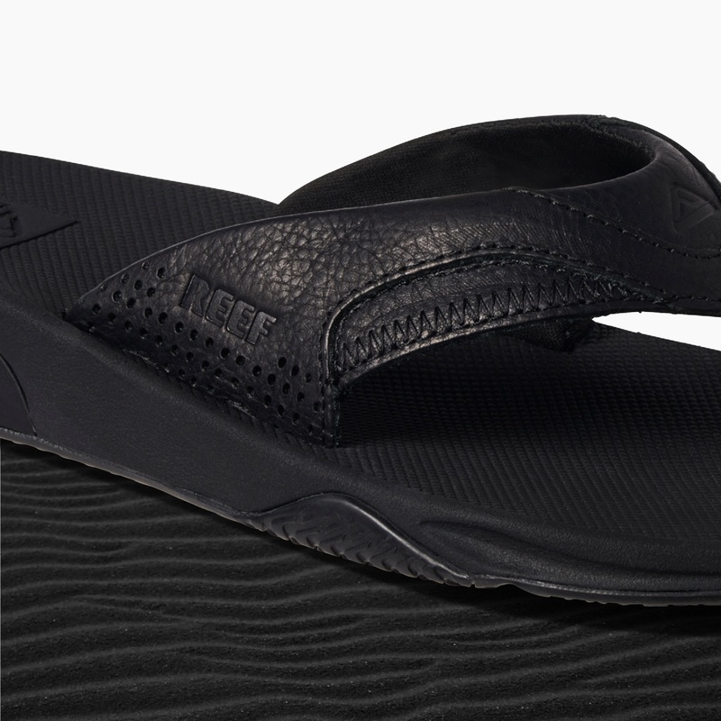 Men's Reef Leather Fanning Flip Flops Black | JrupC1ilHma