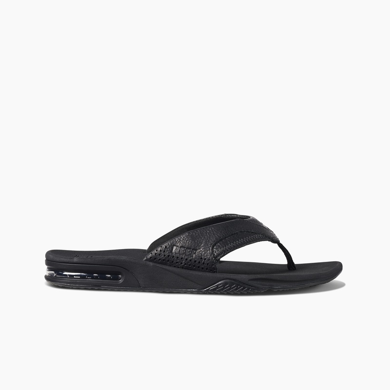 Men's Reef Leather Fanning Flip Flops Black | JrupC1ilHma