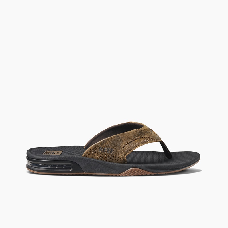 Men's Reef Leather Fanning Flip Flops Multicolor | OBwsLPBMk3I