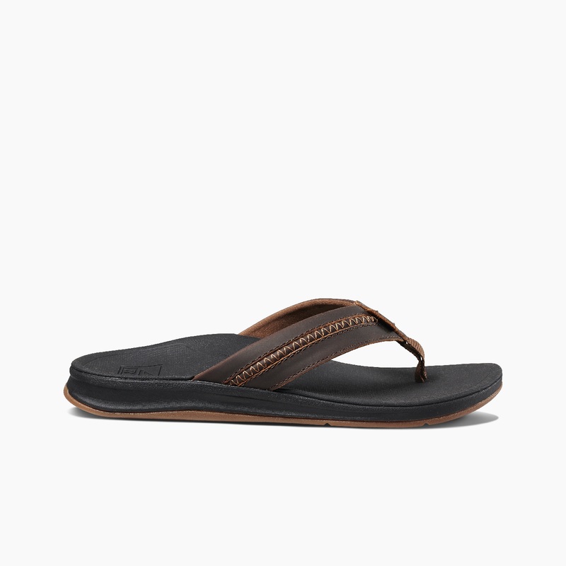 Men's Reef Leather Ortho-coast Flip Flops Black / Brown | AHsJDPfhGhi