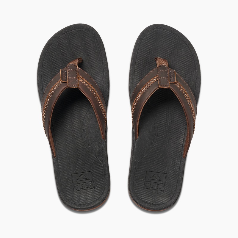 Men\'s Reef Leather Ortho-coast Flip Flops Black / Brown | AHsJDPfhGhi