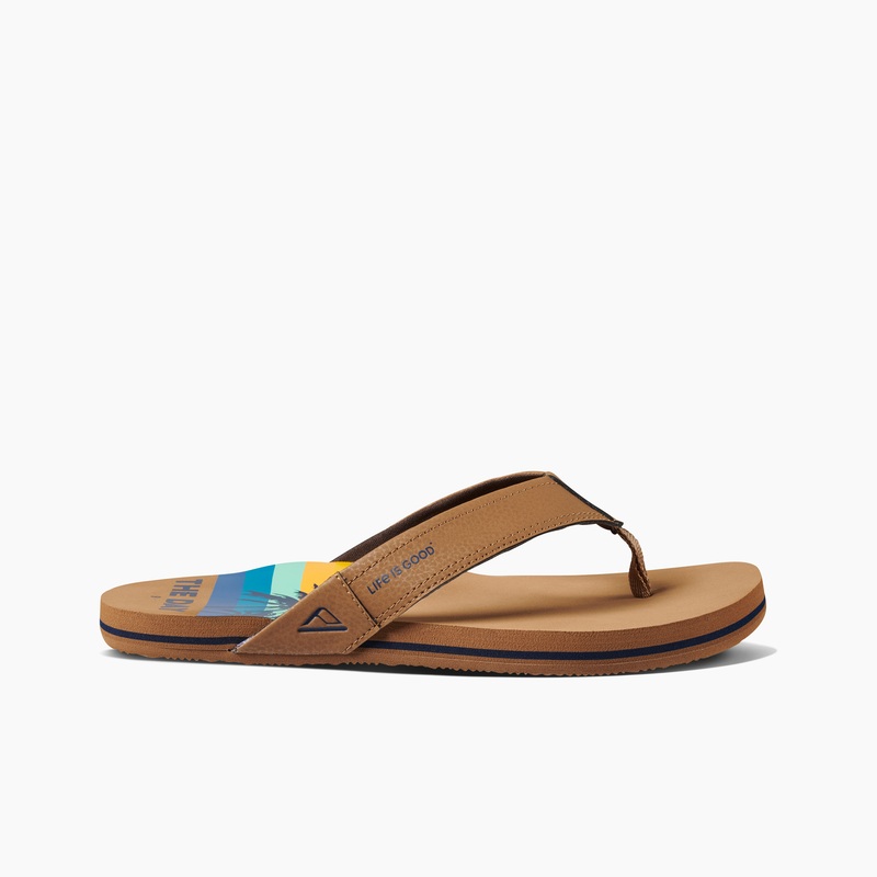 Men's Reef Newport X Life Is Good Flip Flops Blue Brown | 38EOOETFZtm