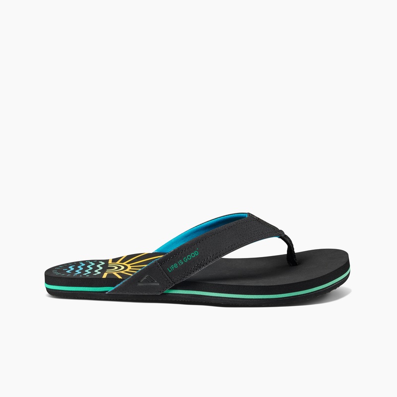 Men's Reef Newport X Life Is Good Flip Flops Black | HxGQ381qiJG