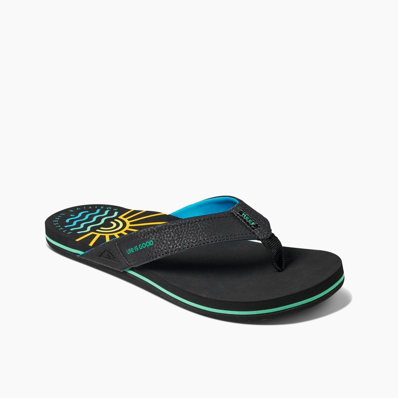 Men's Reef Newport X Life Is Good Flip Flops Black | HxGQ381qiJG