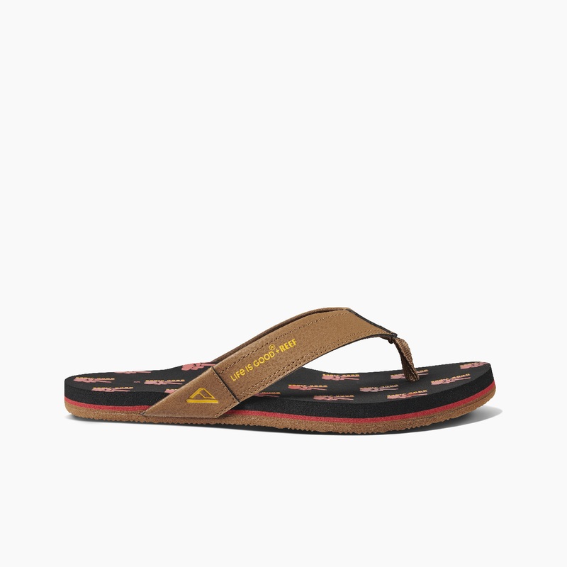 Men's Reef Newport X Life Is Good Flip Flops Black | KDqcGxfqsVd