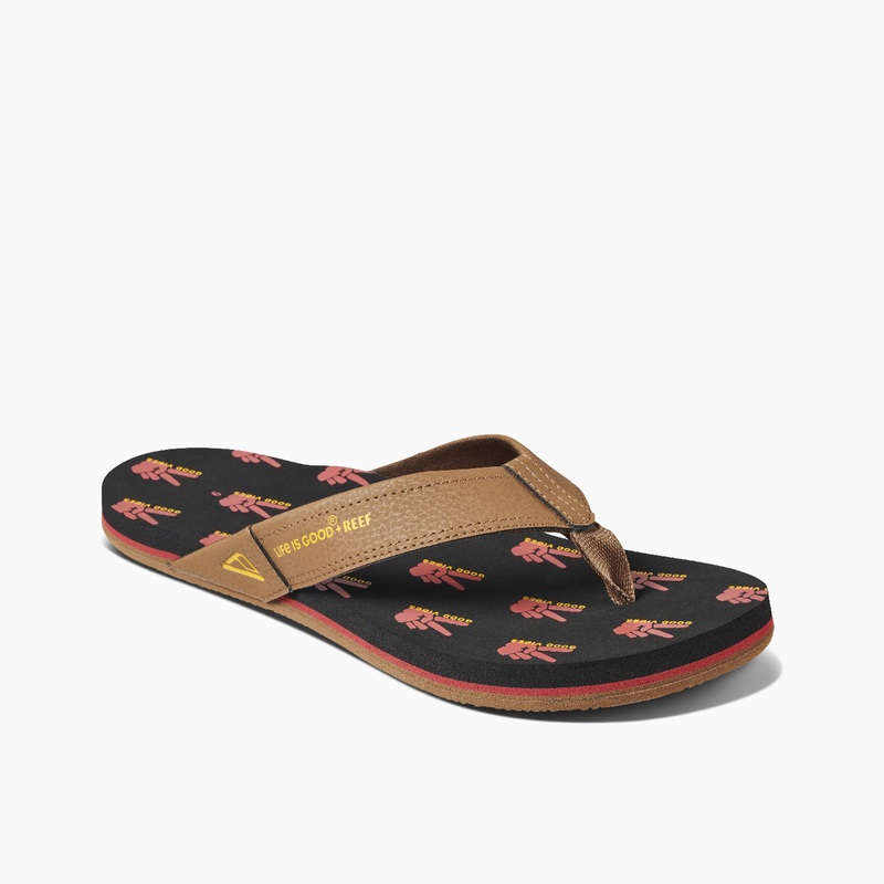 Men's Reef Newport X Life Is Good Flip Flops Black | KDqcGxfqsVd