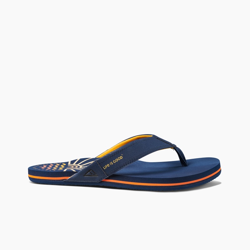 Men's Reef Newport X Life Is Good Flip Flops Navy | hgIj6bs2v1f