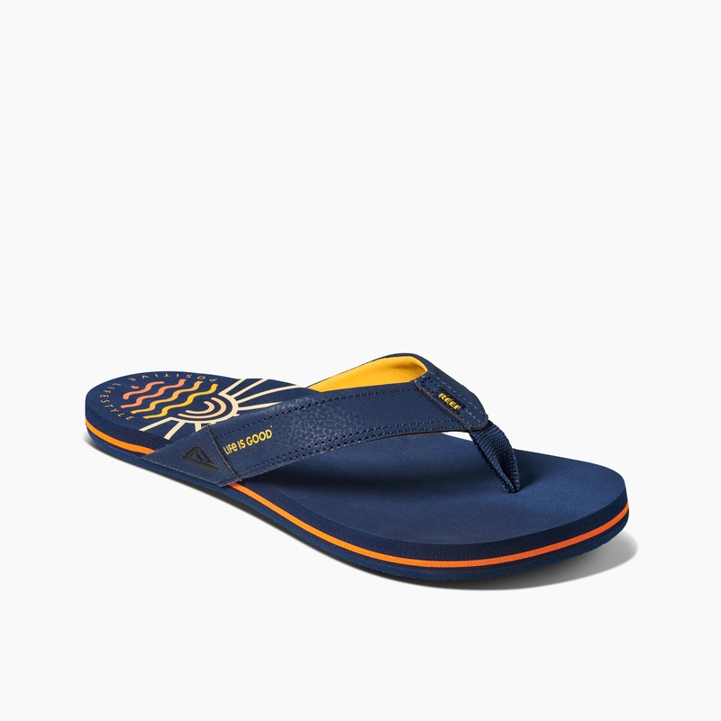 Men's Reef Newport X Life Is Good Flip Flops Navy | hgIj6bs2v1f