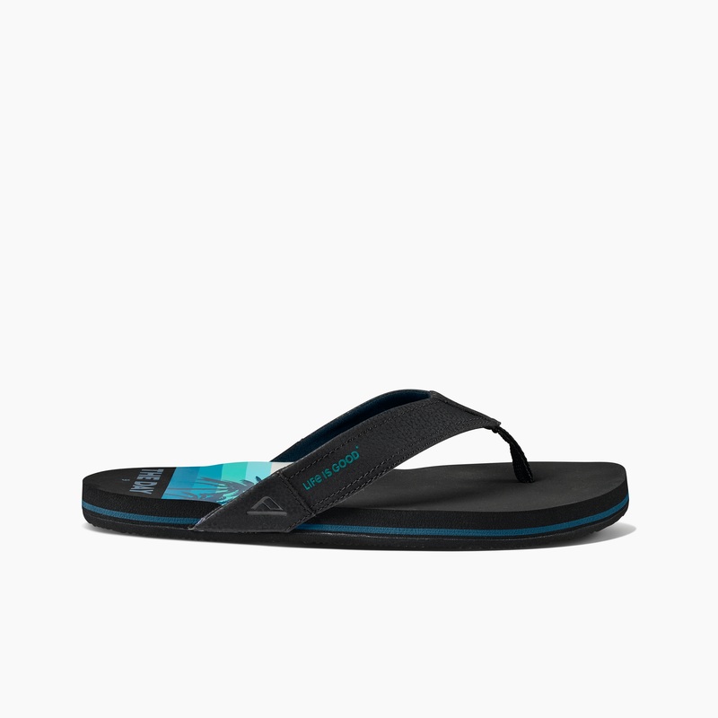 Men's Reef Newport X Life Is Good Flip Flops Blue Black | lvsPpb68UN2