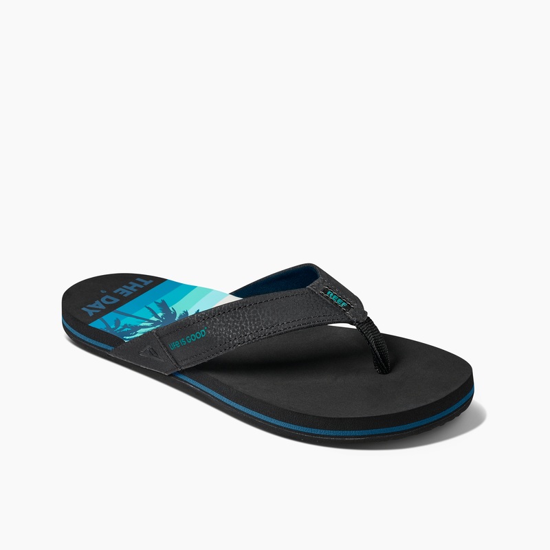 Men's Reef Newport X Life Is Good Flip Flops Blue Black | lvsPpb68UN2