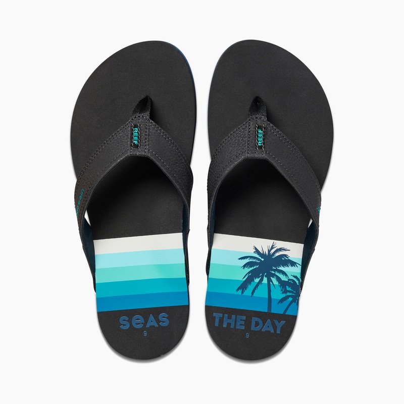 Men\'s Reef Newport X Life Is Good Flip Flops Blue Black | lvsPpb68UN2