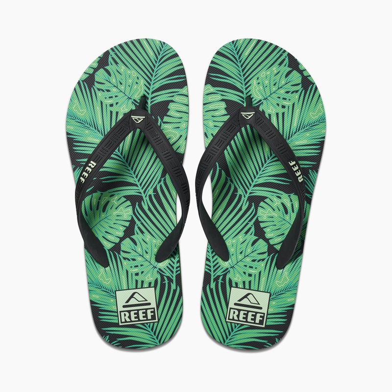 Men\'s Reef Seaside Prints Flip Flops Green | 04359OHdOH2