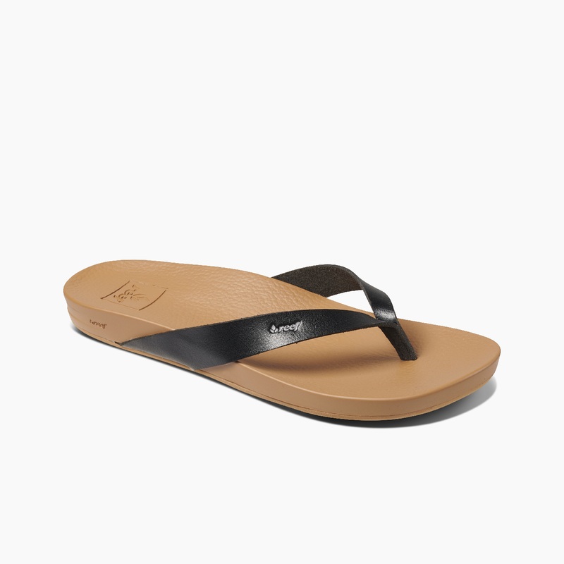 Women's Reef Cushion Court Flip Flops Black / Beige | 6i4uEgkJq5D