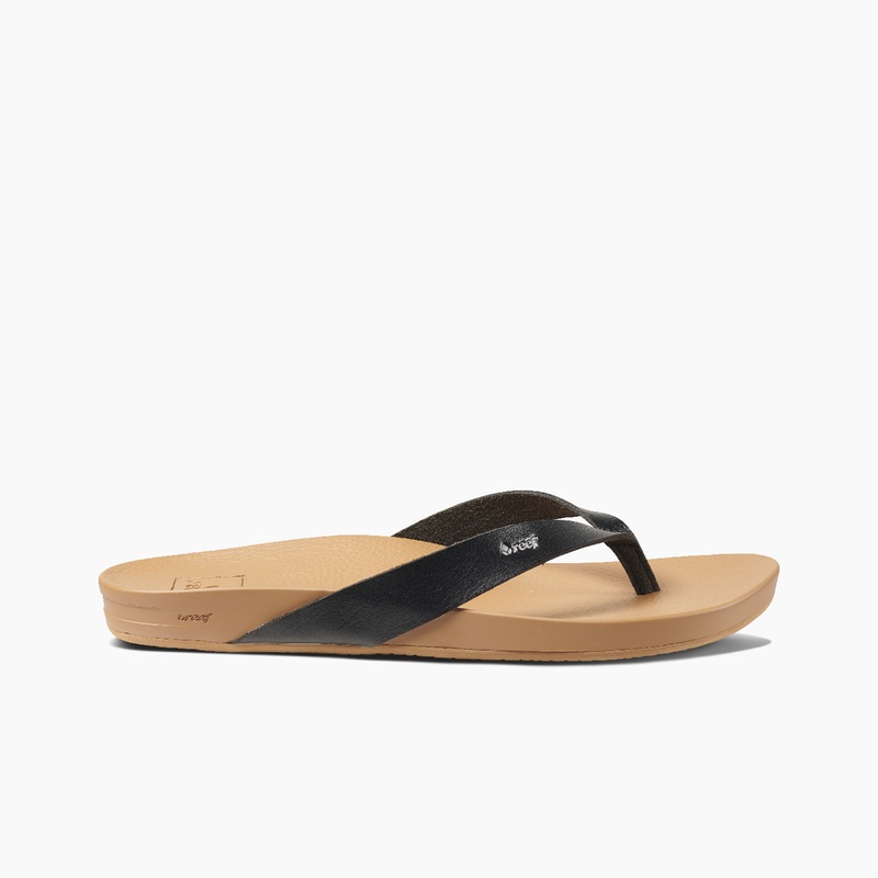 Women's Reef Cushion Court Flip Flops Black / Beige | 6i4uEgkJq5D