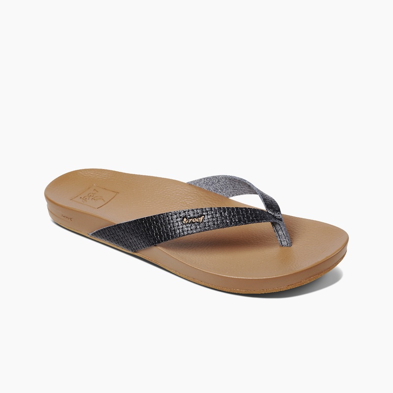 Women's Reef Cushion Court Flip Flops Black | J82VPHKuc48