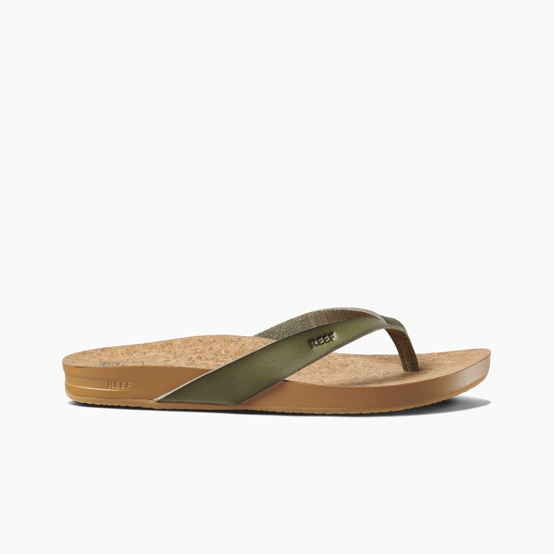 Women's Reef Cushion Court Flip Flops Olive | fD702QFWiH7