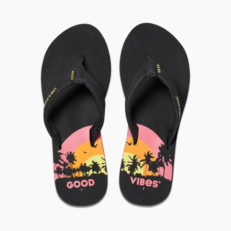 Women\'s Reef Cushion Sands X Life Is Good Flip Flops Black | 7kfc1h2fAHb