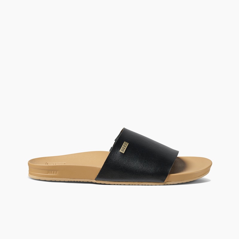 Women's Reef Cushion Scout Slides Black / Beige | d25zPjDjbsK