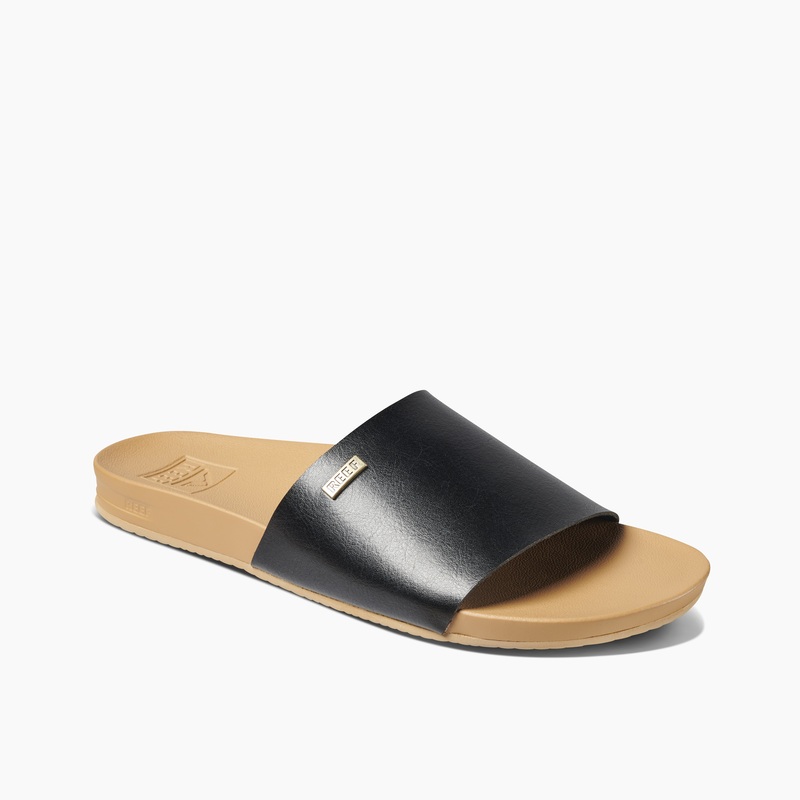 Women's Reef Cushion Scout Slides Black / Beige | d25zPjDjbsK