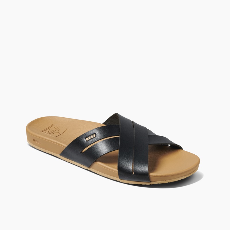 Women's Reef Cushion Spring Bloom Slides Black / Brown | fbOJnsMa1Mn