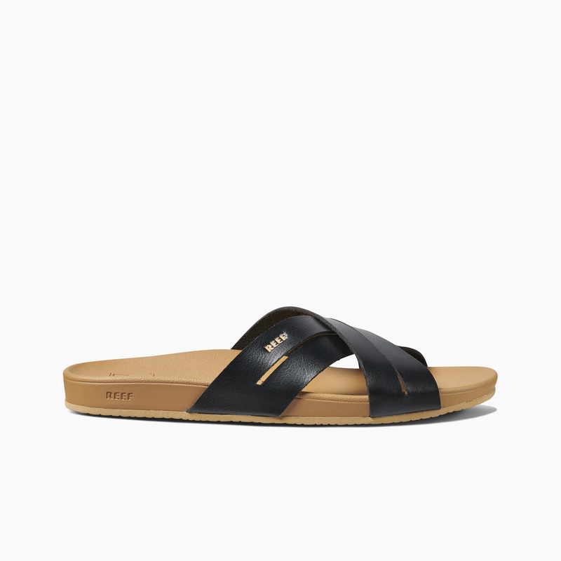 Women's Reef Cushion Spring Bloom Slides Black / Brown | fbOJnsMa1Mn