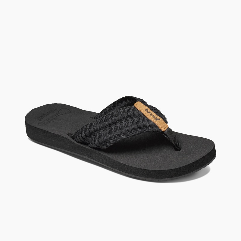 Women's Reef Cushion Threads Flip Flops Black | GWEOZS60WVS