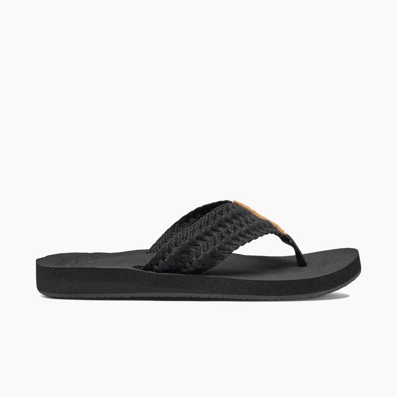 Women's Reef Cushion Threads Flip Flops Black | GWEOZS60WVS