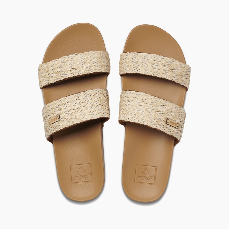 Women\'s Reef Cushion Vista Braid Slides Beige | M1qAbX3WCSu