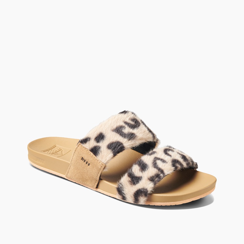 Women's Reef Cushion Vista Cozy Slides Leopard | izEaXhVDInz