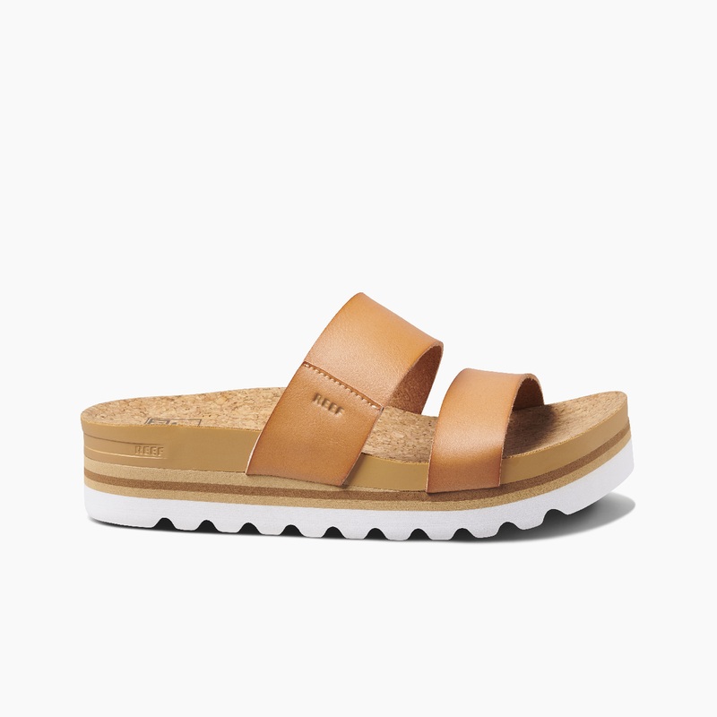 Women's Reef Cushion Vista Hi Slides Beige | 9WW2ZBhqwgV