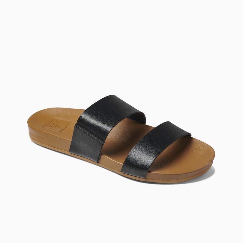 Women's Reef Cushion Vista Slides Black / Beige | HNFO9IEEwi5