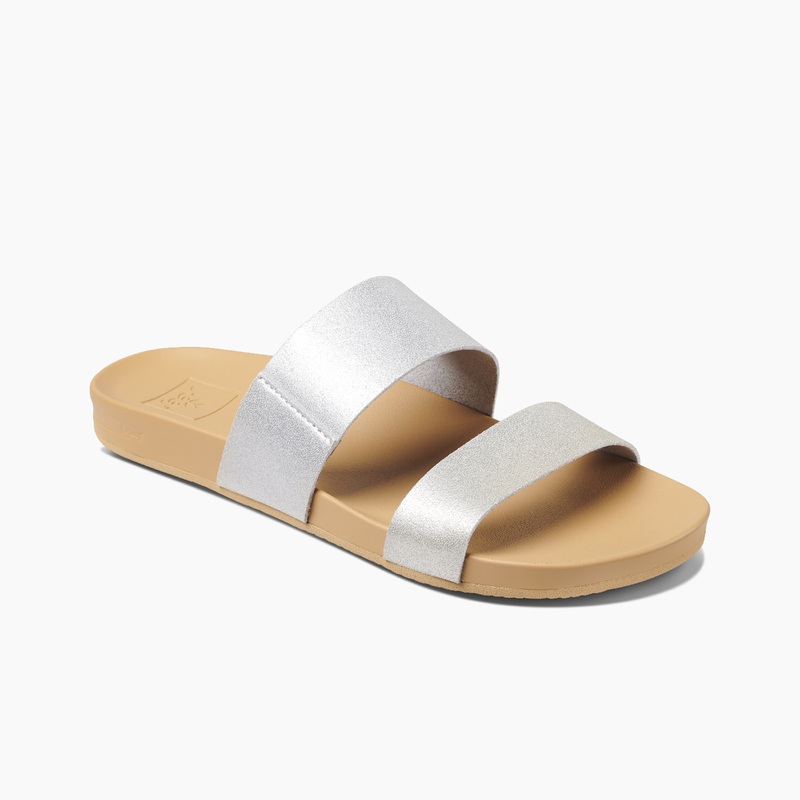 Women's Reef Cushion Vista Slides Silver | NoHOIl5ZFhq