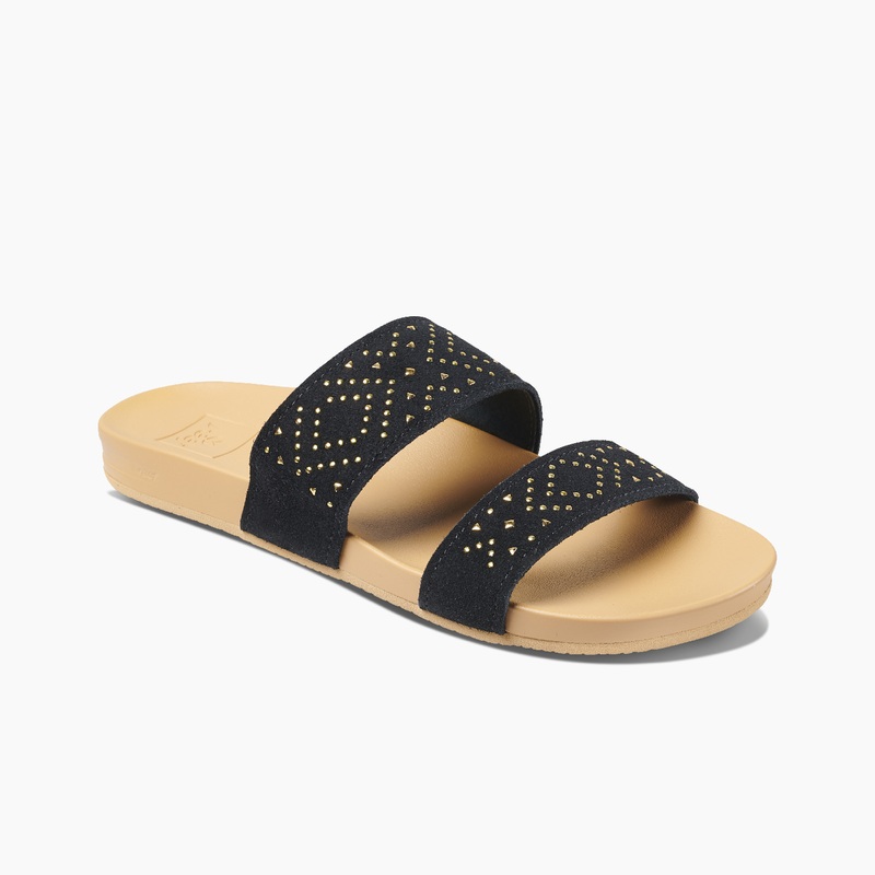 Women's Reef Cushion Vista Stud Slides Black | XsApeCLVDvK