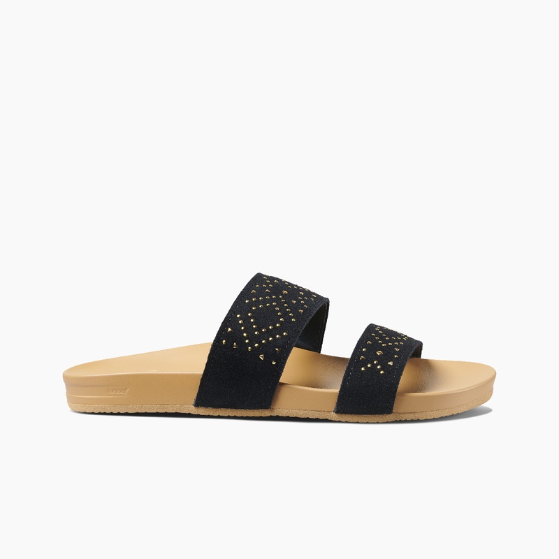 Women's Reef Cushion Vista Stud Slides Black | XsApeCLVDvK