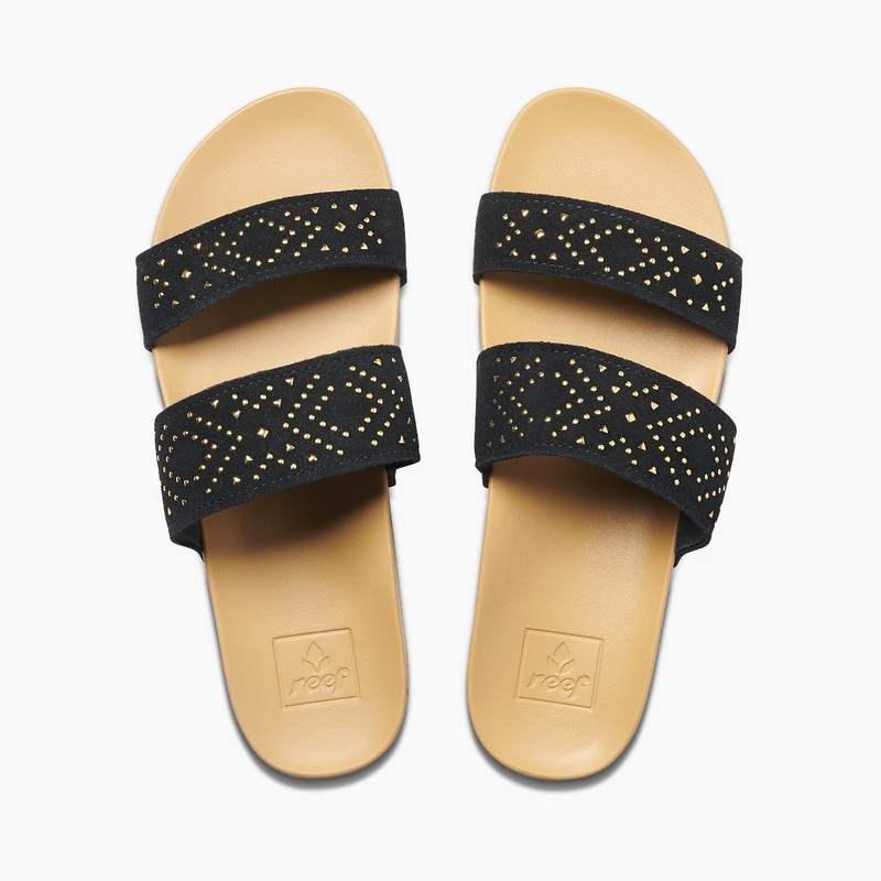 Women\'s Reef Cushion Vista Stud Slides Black | XsApeCLVDvK