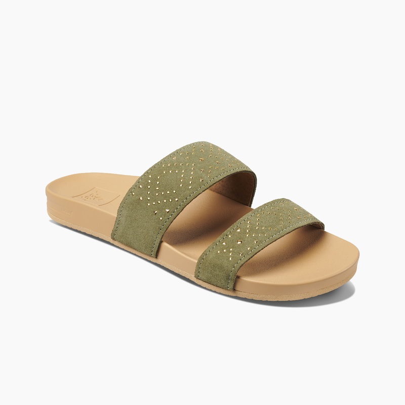 Women's Reef Cushion Vista Stud Slides Olive | yzNqr7iom8W