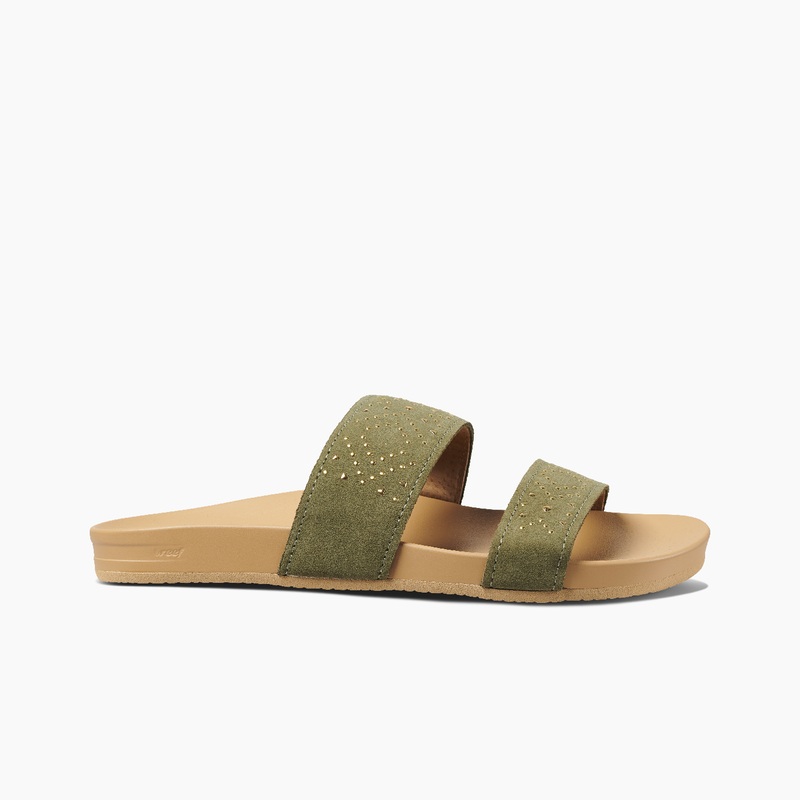 Women's Reef Cushion Vista Stud Slides Olive | yzNqr7iom8W