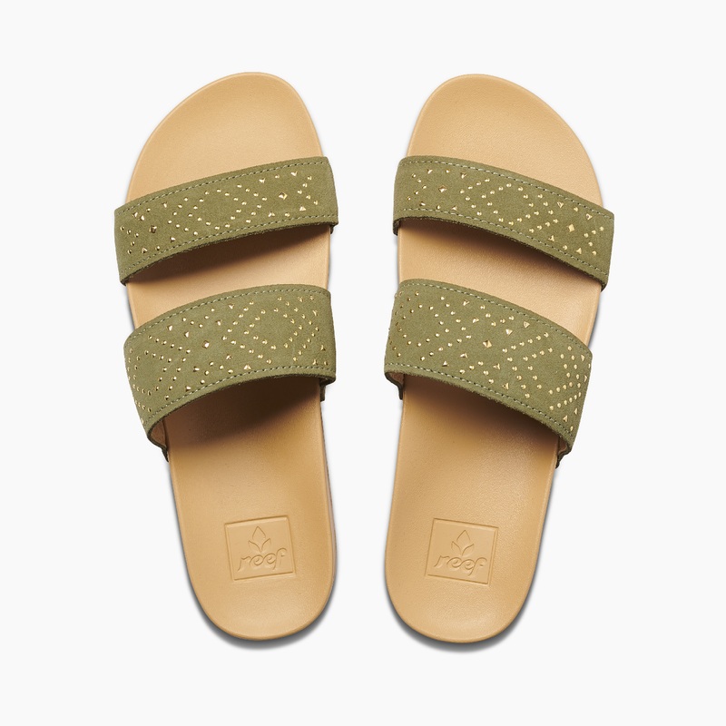 Women\'s Reef Cushion Vista Stud Slides Olive | yzNqr7iom8W