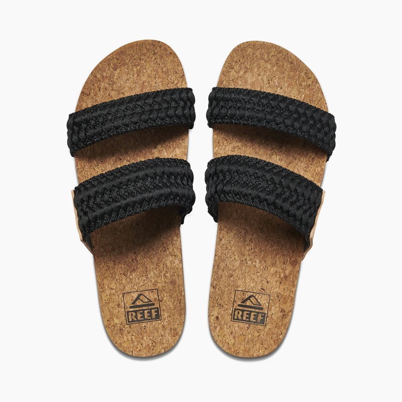 Women's Reef Cushion Vista Thread Slides Black | JqezUIcr0u5