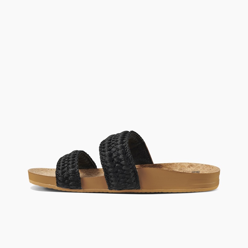 Women's Reef Cushion Vista Thread Slides Black | JqezUIcr0u5