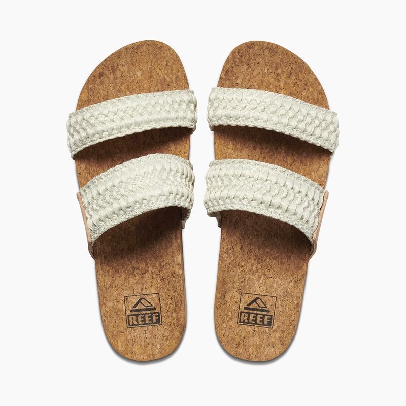 Women's Reef Cushion Vista Thread Slides Beige | TghGaoLMORP