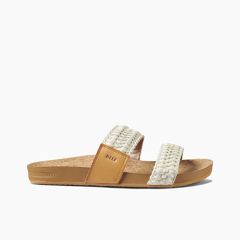 Women's Reef Cushion Vista Thread Slides Beige | TghGaoLMORP