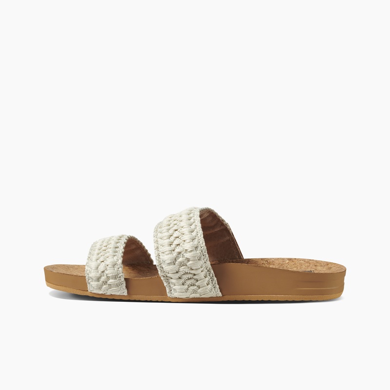 Women's Reef Cushion Vista Thread Slides Beige | TghGaoLMORP