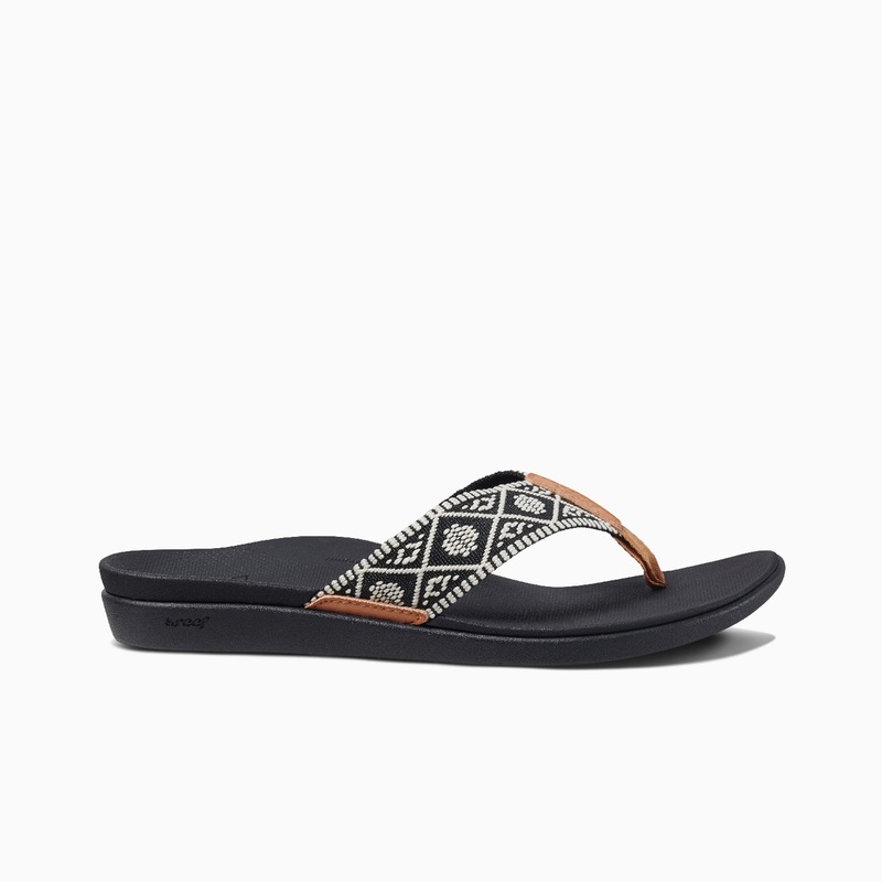 Women's Reef Ortho Woven Flip Flops Black / White | Pjpm5G1Nis5